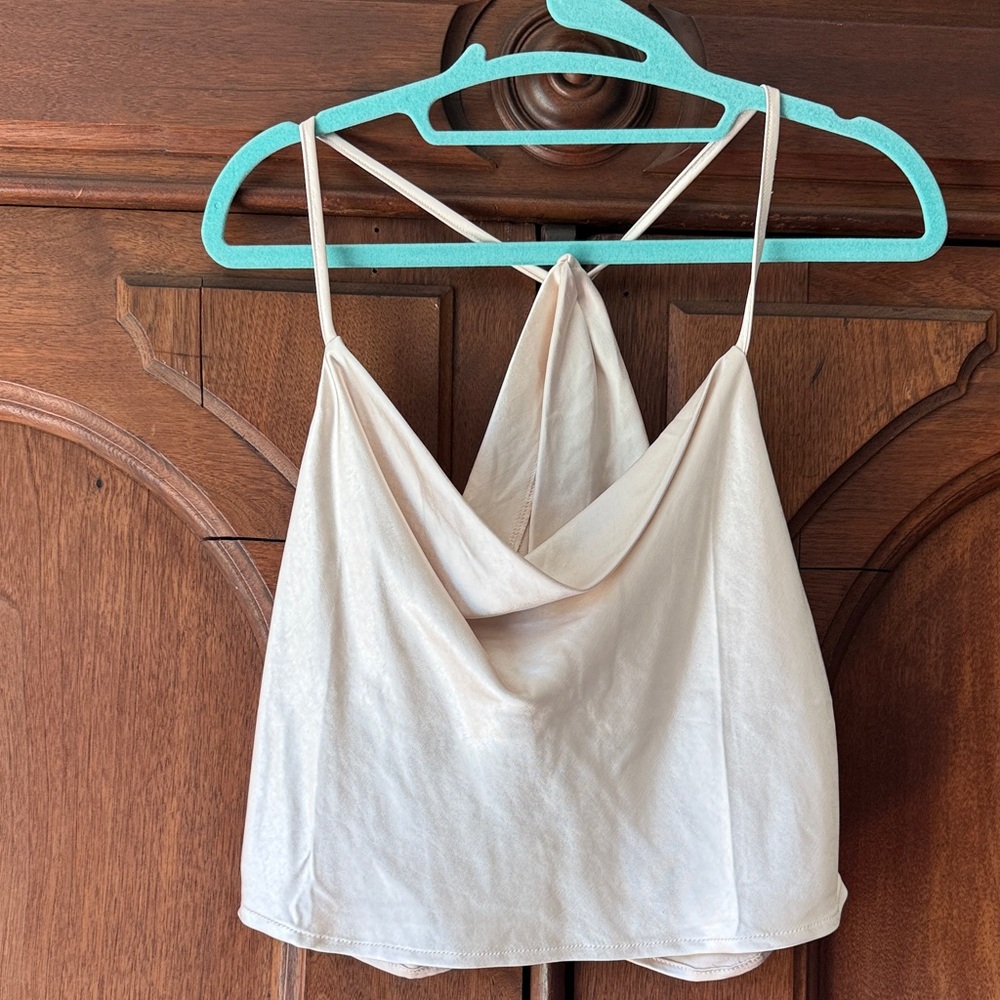 NWT Lulu’s Women’s Cream Cowl Neck Cami Crop Top